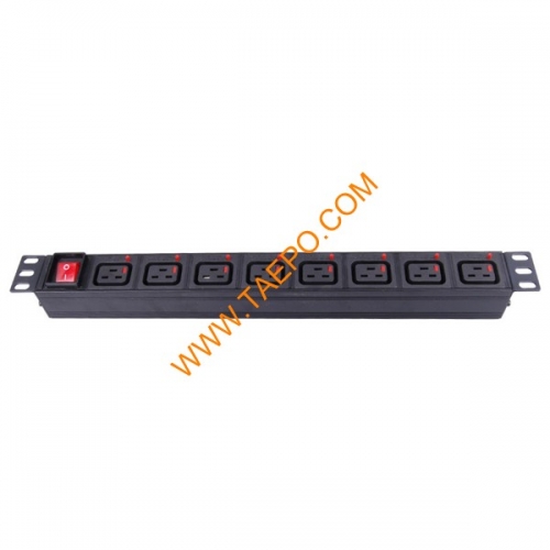 IEC C320 C19 standard 16A 250VAC 8 ways 1U PDU with switch