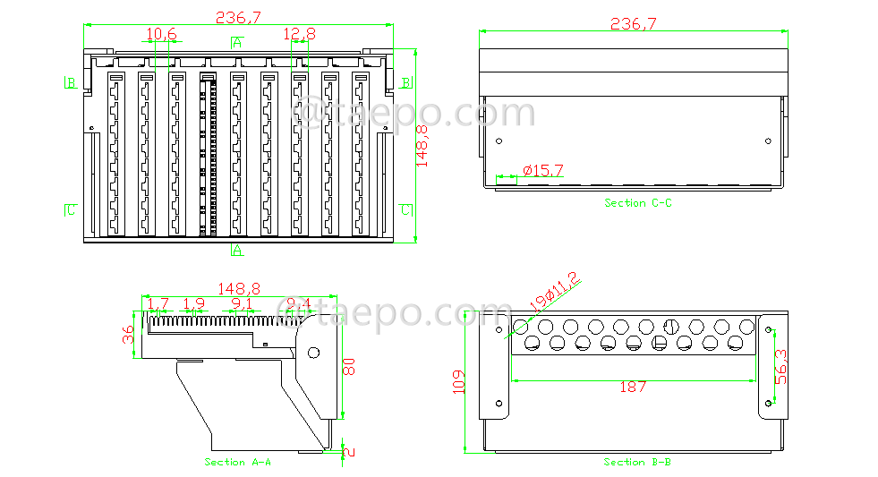 Schematic diagrams for 72 ports splitter terminal block 