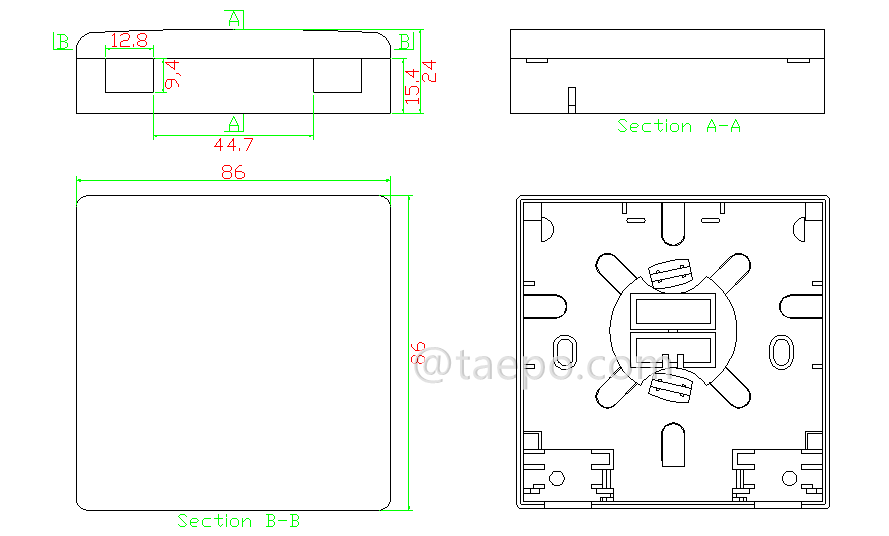 Schematic Diagrams for 2 port SC Fiber optic surface mount box