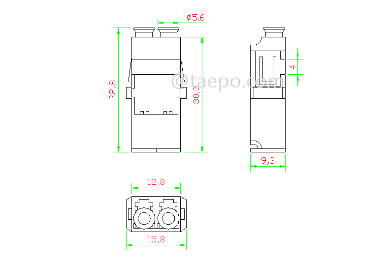 Schematic Diagrams for reduced flange shielded LC/APC Fiber optic adapter