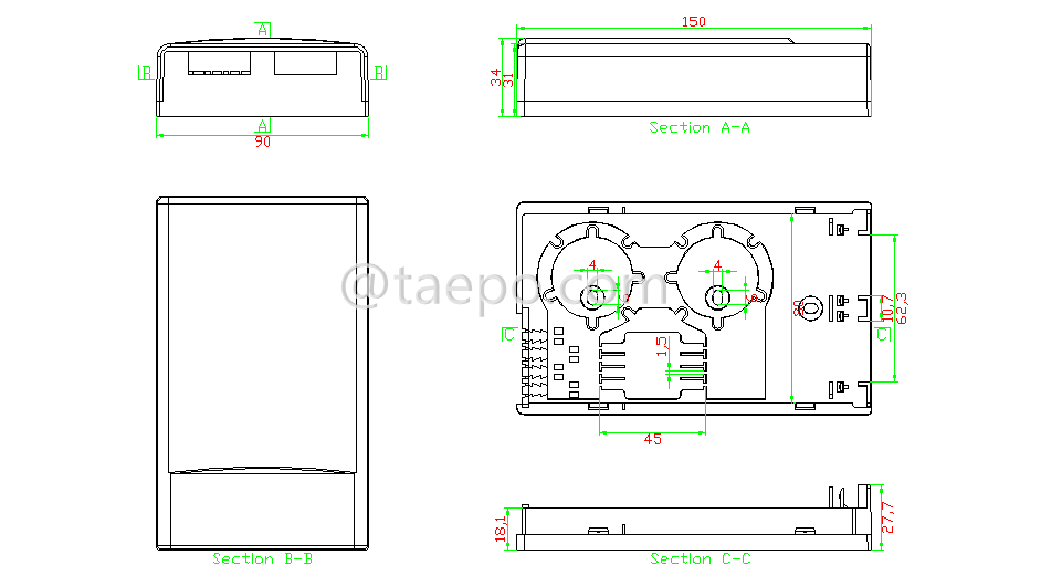 Schematic Diagrams for Indoor 4 core SC FTB Fiber optic termination box