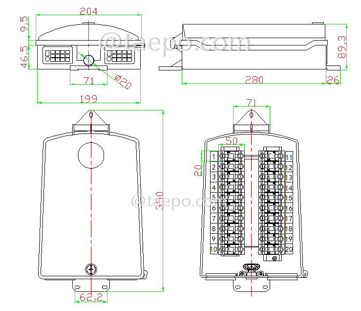 Schematic Diagrams for Outdoor 20 pairs terminal box 