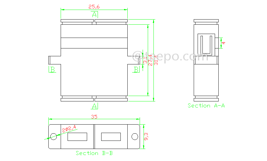 Schematic Diagrams for Singlemode duplex SC APC adapter fiber optic