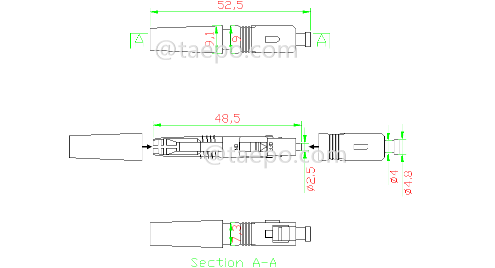 Schematic Diagrams for Field assembly SC UPC optical fiber field installable fast connector