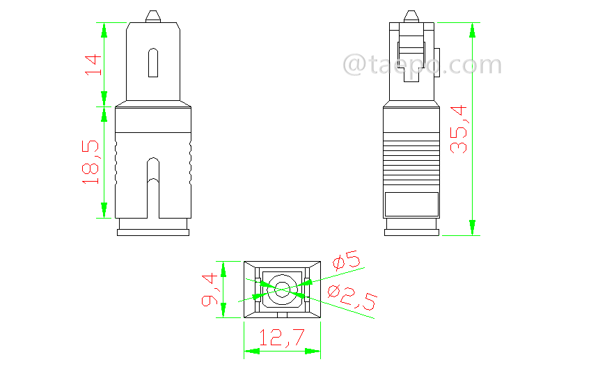 Schematic Diagrams for Single mode simplex SC UPC plug-in fixed 5dB Fiber optical attenuator