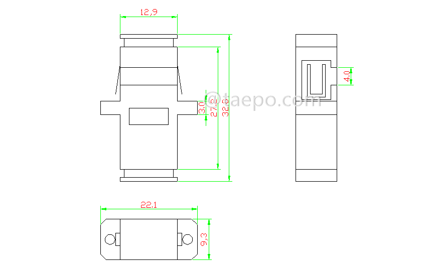 Schematic Diagrams for Singlemode simplex SC UPC bulk-head 5dB fixed Fiber optic attenuator