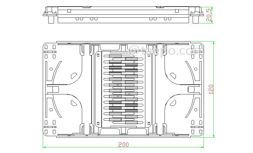 Schematic Diagrams for 24 fibers plastic Fiber optic splice tray with snap-on cover