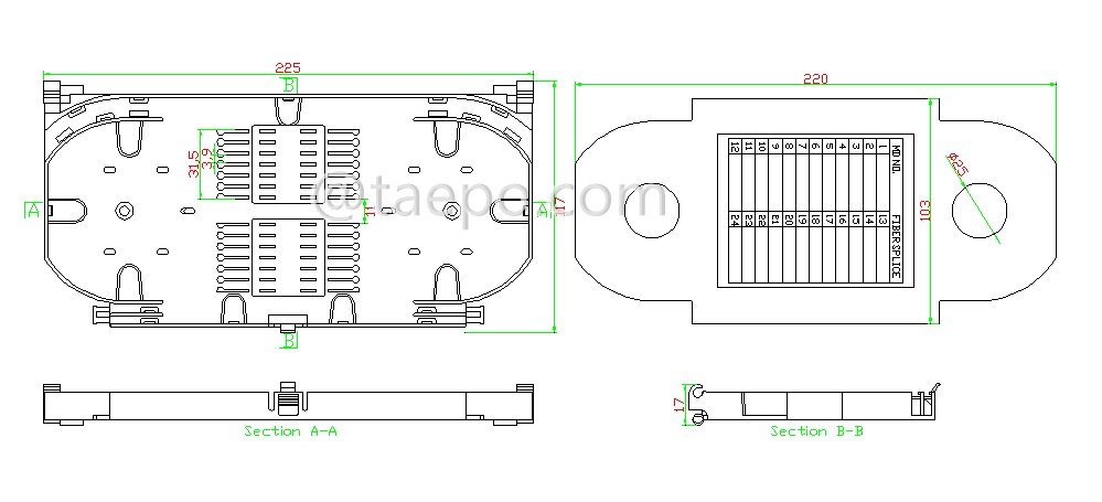 Schematic Diagrams for 24 fiber fusion splice tray