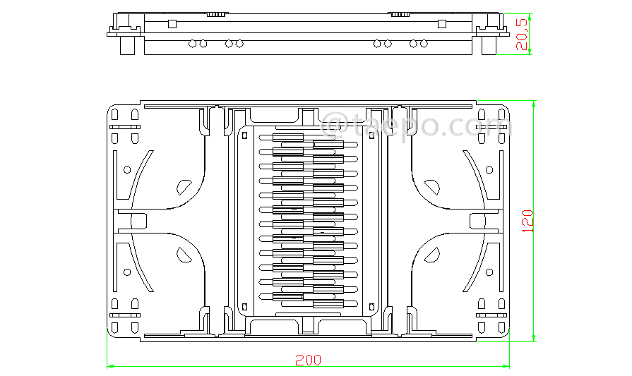 Schematic Diagrams for 12 fibers plastic Fiber optic splice tray 