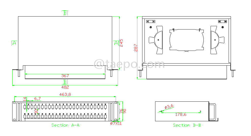 Schematic Diagrams for 2U SC 48 fibers Rack mounted optical distribution frame