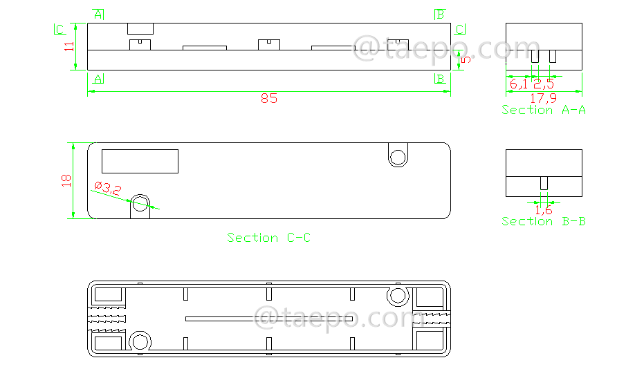 Schematic Diagrams for  1 inlet 2 outlets drop cable splice box