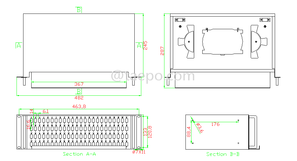 Schematic Diagrams for 96 fibers Rack mount ODF optical distribution frame
