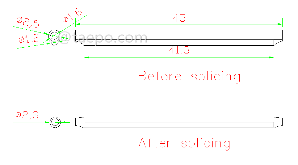 Schematic Diagramf for 45mm fiber optic Heat shrink splice sleeves