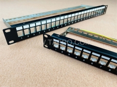 19 inch 1U 24 port CAT5E RJ45 STP shielded patch panel with cable manager from China manufacturer TAEPO for Sale