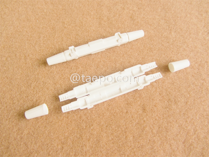 Drop cable splice box, 102mm(H) x ø10mm, 1 inlet 1 oulet