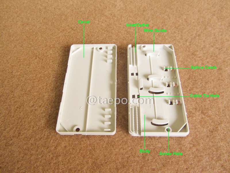 Illustration pictures for Drop cable splice box, 2 inlets 2 oulets