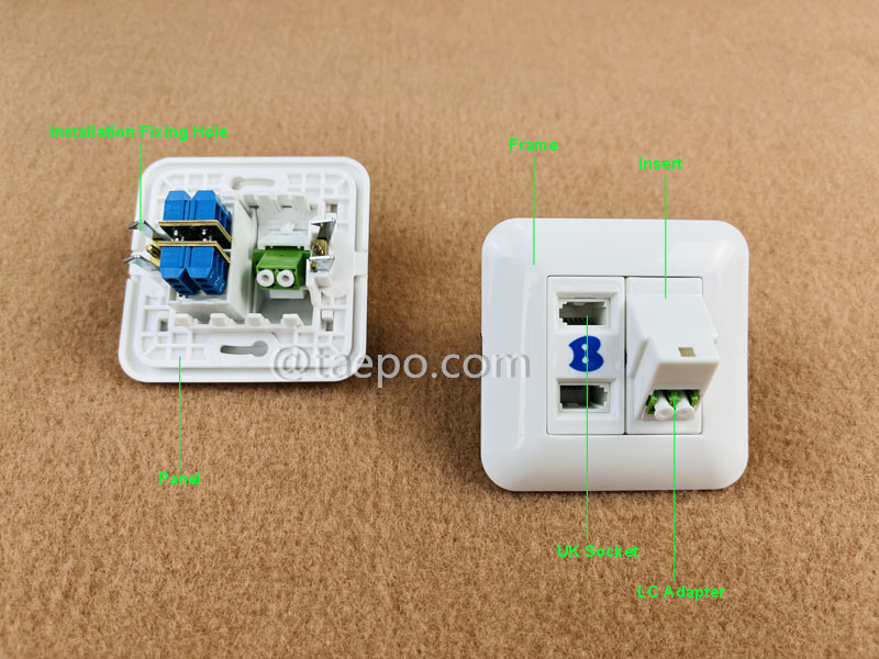 Illustration pictures for Hybrid outlet LC/APC duplex + 2-port UK socket