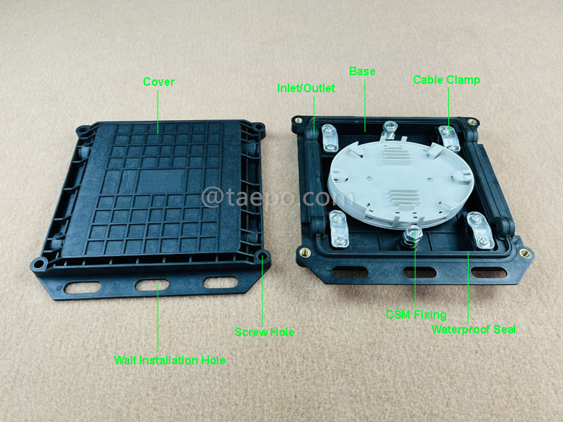 Illustration pictures for Fiber optic splice closure (FOSC), horizontal type, mechanical sealing, 24 fibers