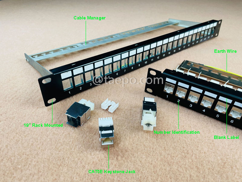 Illustration pictures for 24-port patch panel, CAT6, RJ45, STP, 19