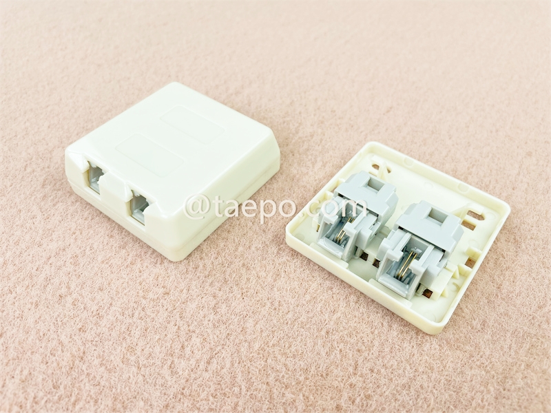  2-port RJ11 telephone socket, CAT3, 2P2C, jelly filled, 65x63x22mm