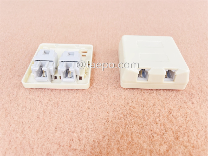 2-port RJ11 telephone socket, CAT3, 2P2C, without jelly, 65x63x22mm