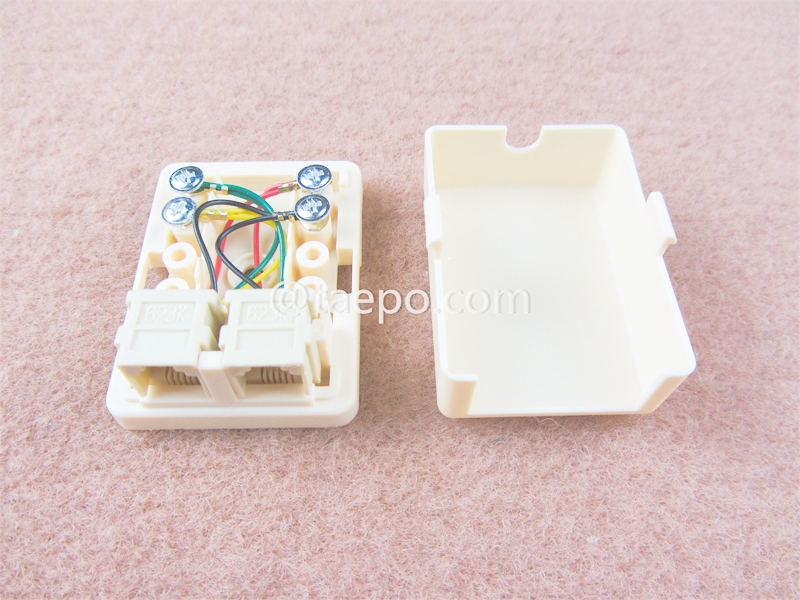 2-port connection box, CAT3, 6P4C, 57x42x24mm