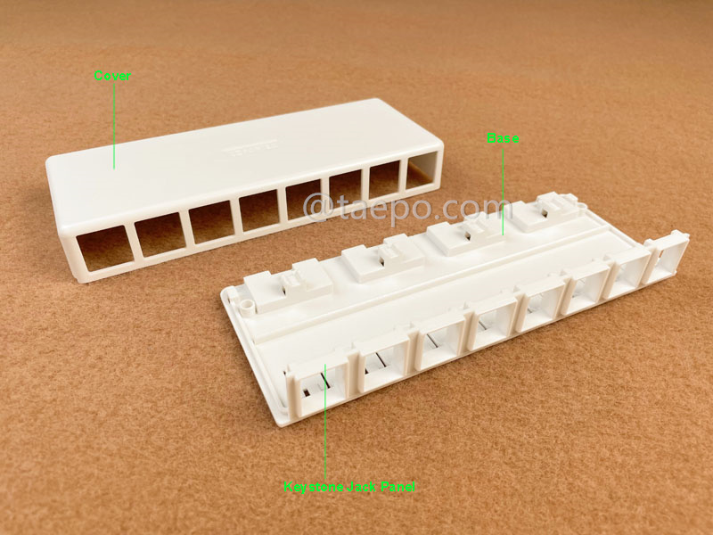 Illustration pictures for 8-port surface box, CAT5E, RJ45, 8P8C, UTP