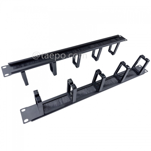 Metal cable manager, 5 plastic rings, 1U, with brush