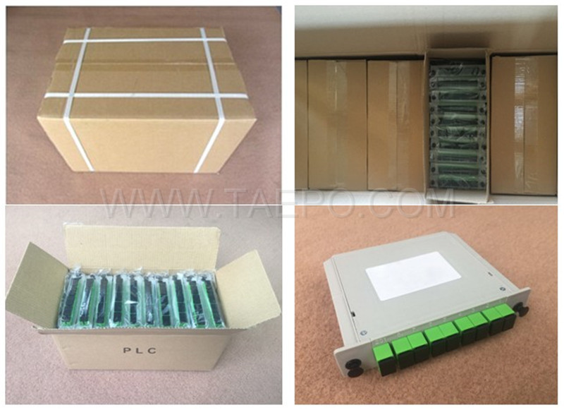 Packing pictures for Fiber optic splitter, PLC, casette type, G657A, 1x8, 0.9mm loose tube, with SC/APC connector, adapter