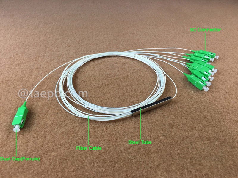 Illustration pictures for Fiber optic splitter, PLC, steel tube, 1x8, with SC/APC connector
