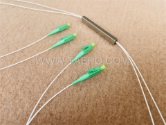 Fiber optic splitter, PLC, steel tube, G657A, 2x2, 0.9mm loose tube, 1m, with LC/APC connector