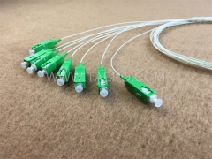 Fiber optic splitter, PLC, steel tube, G657A, 1x8, 0.9mm loose tube, 1m, with SC/APC connector
