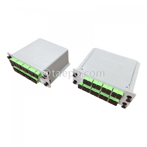 Fiber optic splitter, PLC, casette type, G657A, 1x16, 0.9mm loose tube, with SC/APC connector