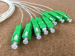 Fiber optic splitter, PLC, steel tube, G657A, 1x8, 0.9mm loose tube, 1m, with SC/APC connector