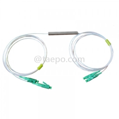 Fiber optic splitter, PLC, steel tube, G657A, 2x2, 0.9mm loose tube, 1m, with LC/APC connector