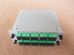 Fiber optic splitter, PLC, casette type, G657A, 2x16, 0.9mm loose tube, with SC/APC connector