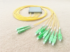 Fiber optic splitter, PLC, plastic case, G657A, 2x8, 2mm loose tube, 1m, with SC/APC connector